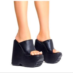 MEANIE OPEN PEEP SQUARE TOE EXTREME PLATFORM WEDGE HEEL MULE